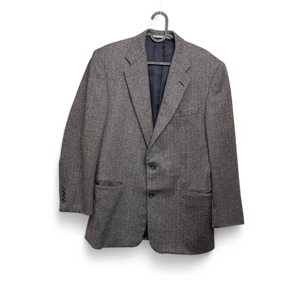 Vintage Hickey Freeman Lambswool Cashmere Herringbone Blazer Men 40R Preppy Work
